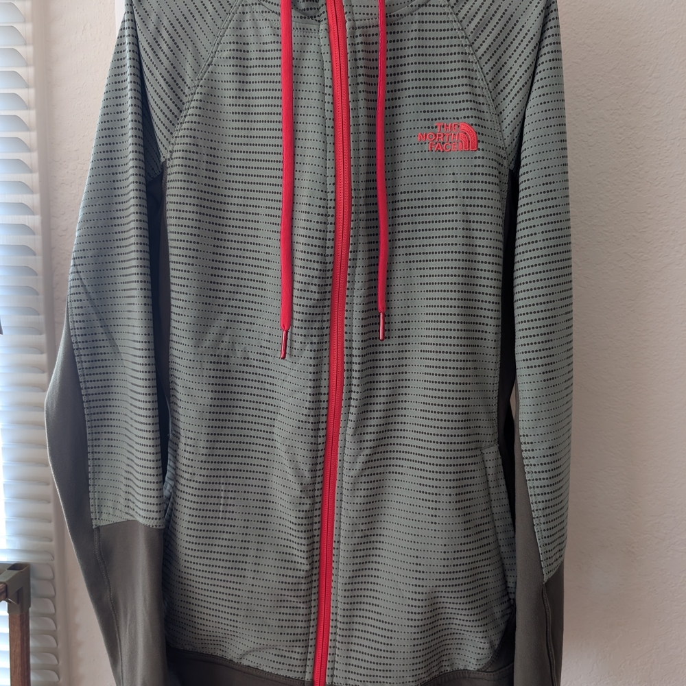 The North Face Gray and Red Full-Zip Hoodie